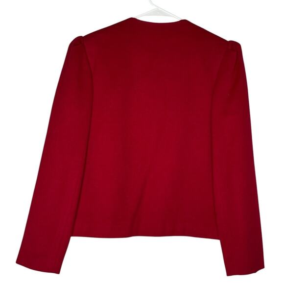 Vintage Red Wool Cropped collarless blazer black accents & frog goggle size M - Picture 8 of 17